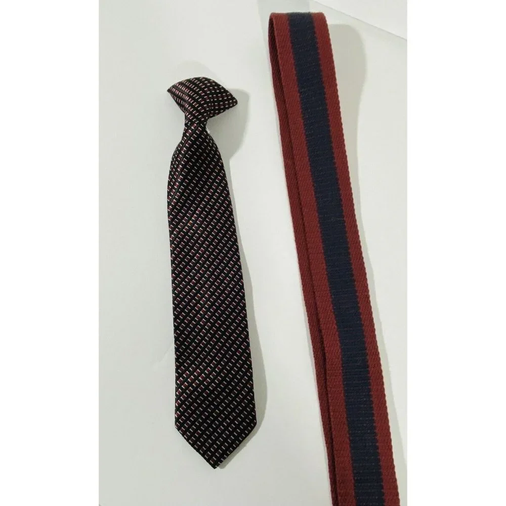 Boys Striped Clip-On Neck Tie Belt Easter Kids Easter Wedding Spring Blue Red